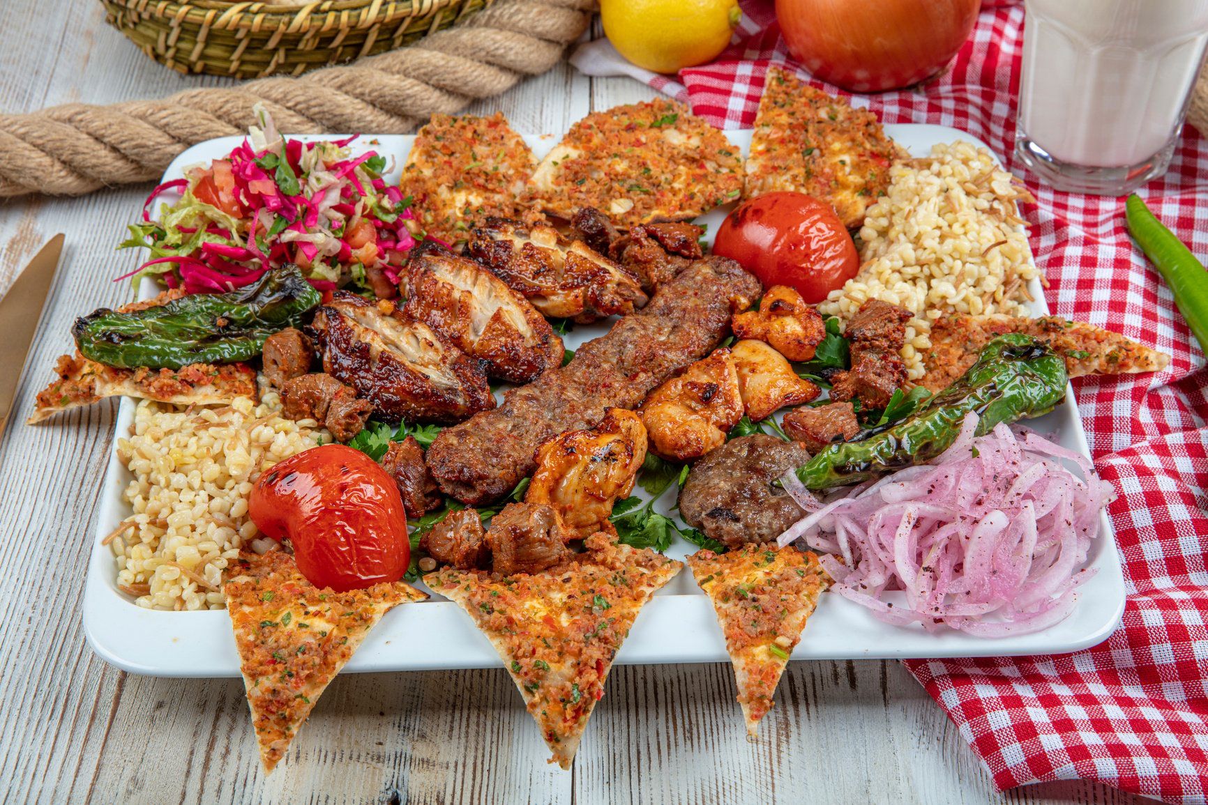 Mixed kebab plate. Grilled plate mix assortment meat.