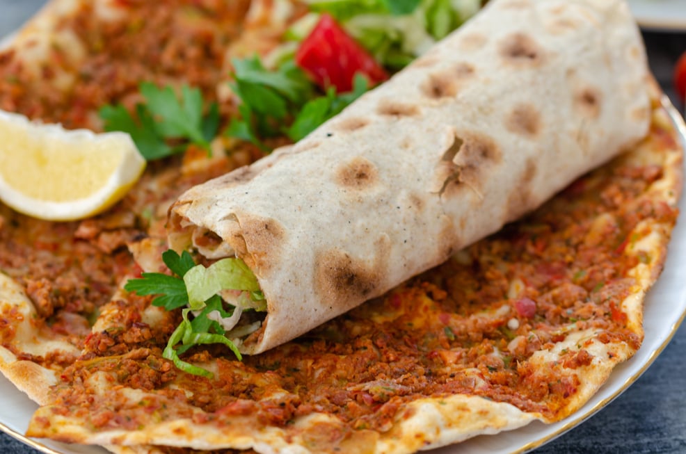 Traditional delicious Turkish food; Turkish Lahmacun