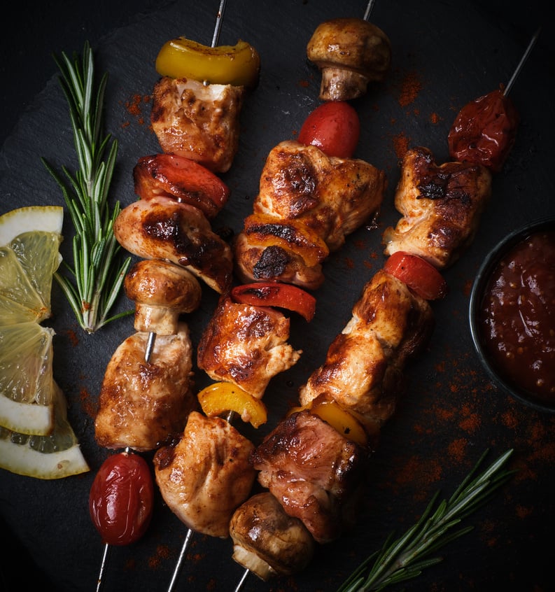 Chicken Kebab with Tomato and Paprika on a Plate