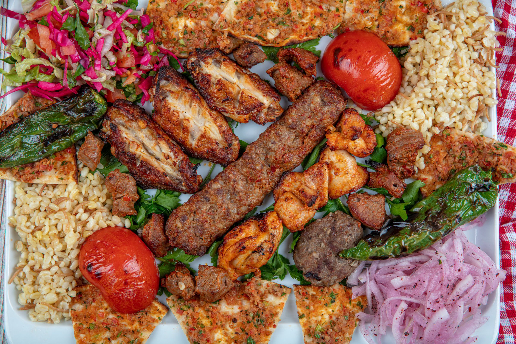 Mixed kebab plate. Grilled plate mix assortment meat.